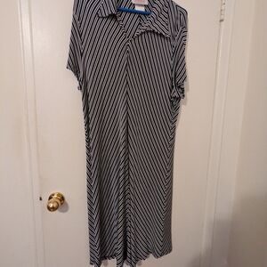 Vintage Penningtons Blue and White Diagonal Stripe Midi Dress